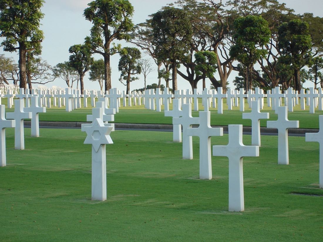 Rows of marble crosses at the Manila American Cemetery in Taguig